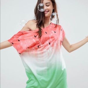 Watermelon Slouchy Off Shoulder Oversize Shirt